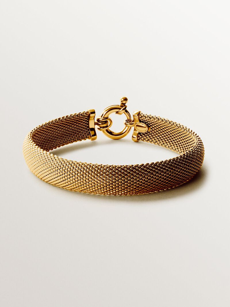 Rigid 18K yellow gold plated 925 silver bracelet with mesh image number 0