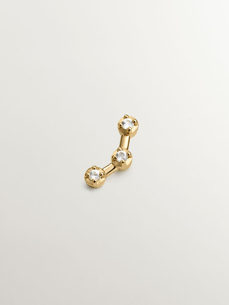 Single climbing earring made of 925 silver coated in 18K yellow gold with white topaz. image number 0