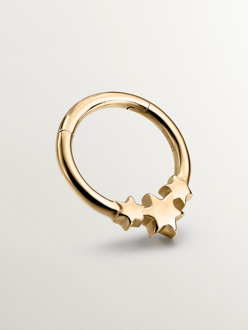 Small 9K yellow gold hoop earring with stars. image number 4