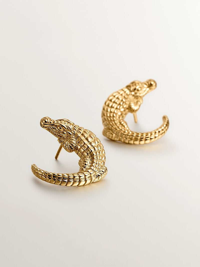 925 silver earrings in 18K yellow gold shaped like crocodile image number 4