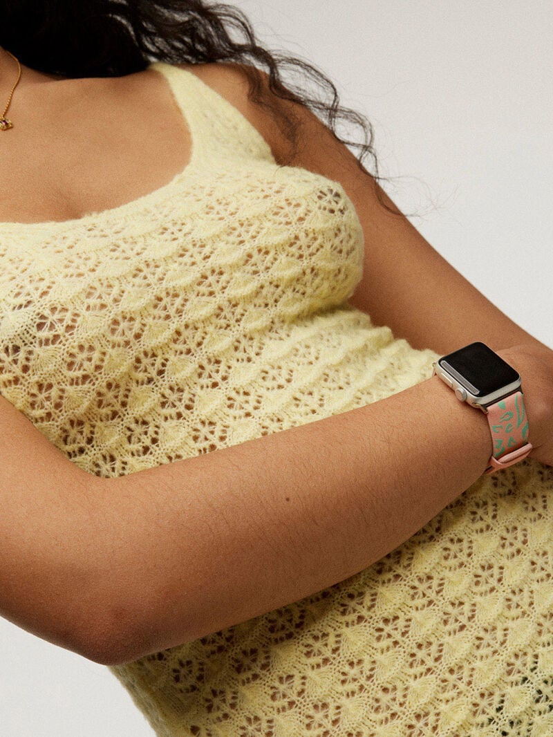 Leather Apple Watch band with pink and green animal print image number 1