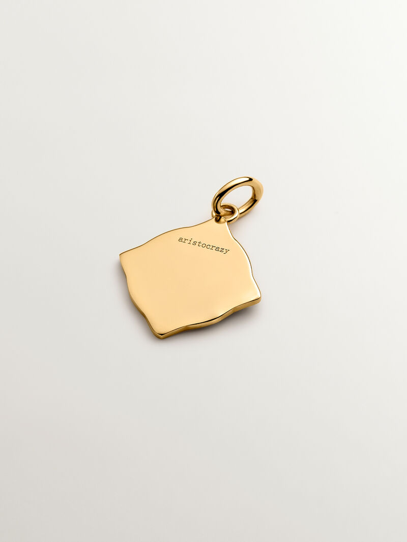 18K yellow gold plated 925 sterling silver charm with initial A and white enamel with irregular diamond shape image number 1