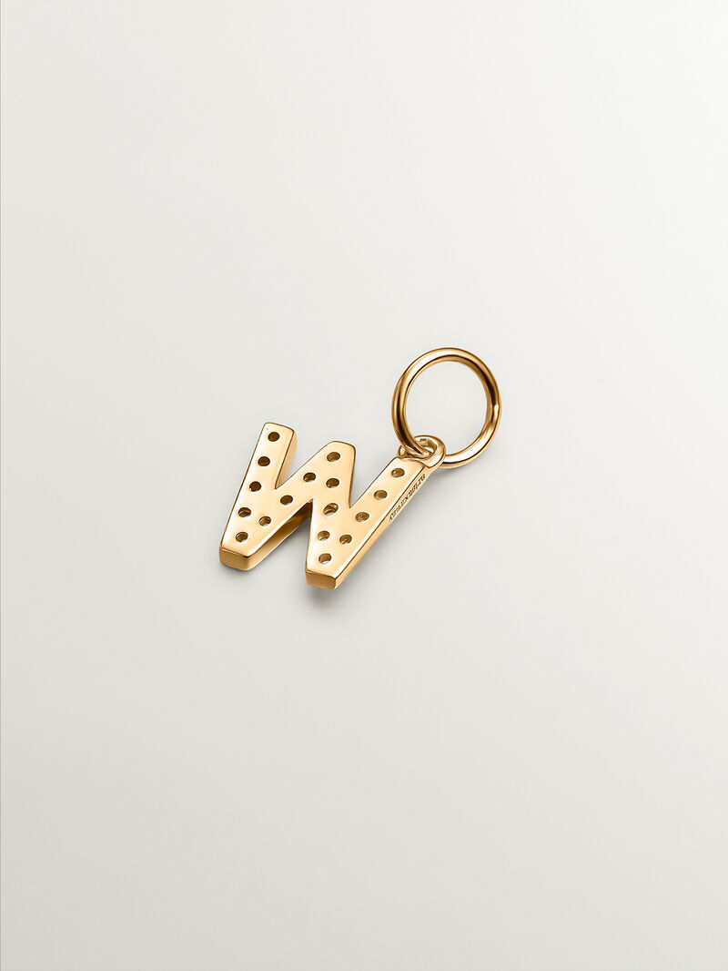 925 Silver charm plated in 18K yellow gold with white topaz initial w image number 2