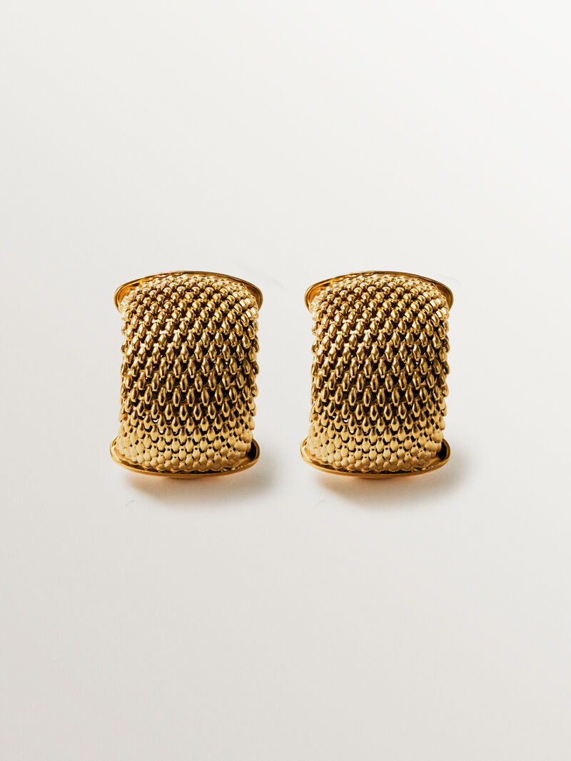 18K yellow gold plated 925 silver hoop earrings with mesh image number 0