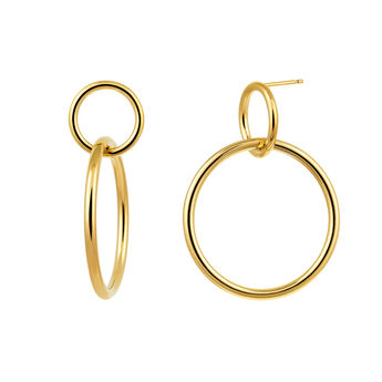 Gold plated double hoop earrings , J03432-02,hi-res