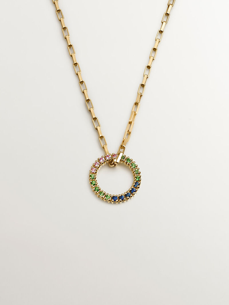 925 Silver pendant bathed in 18K yellow gold with tsavorites and multicolor sapphires. image number 0
