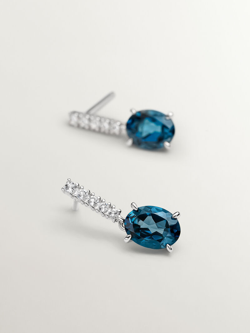 925 Silver Earrings with White and London Blue Topaz image number 6
