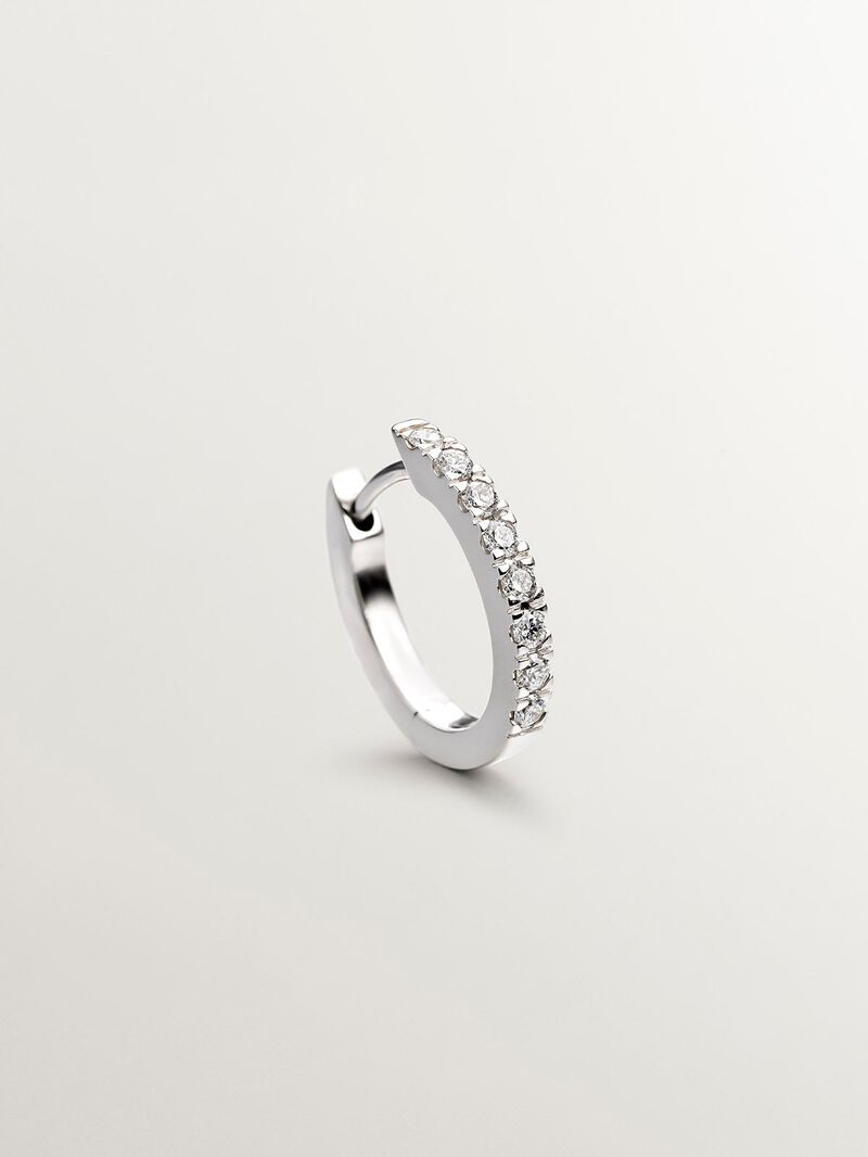 18K white gold small hoop single earring with diamonds. image number 4
