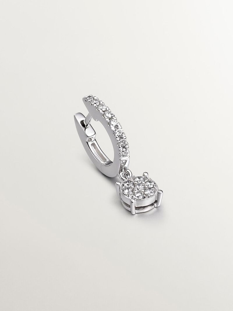 18K white gold single earring with pavé diamonds and dangling diamond image number 2