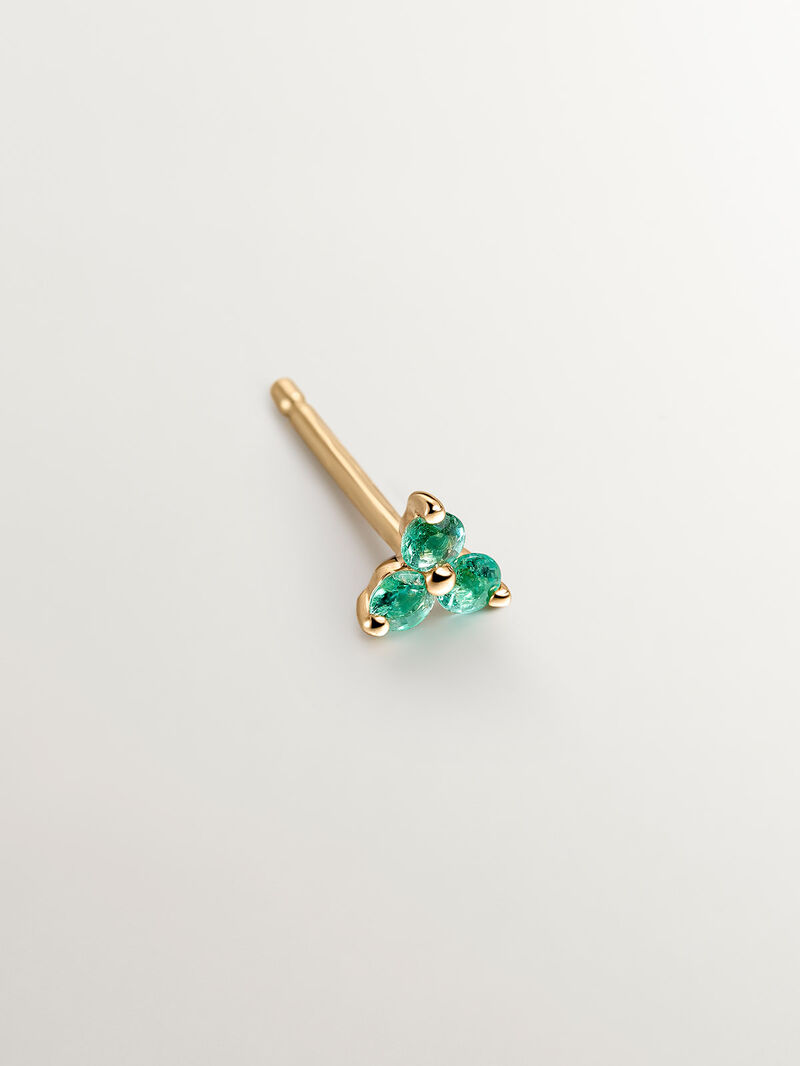 Individual 9K yellow gold earring with emerald clover image number 2
