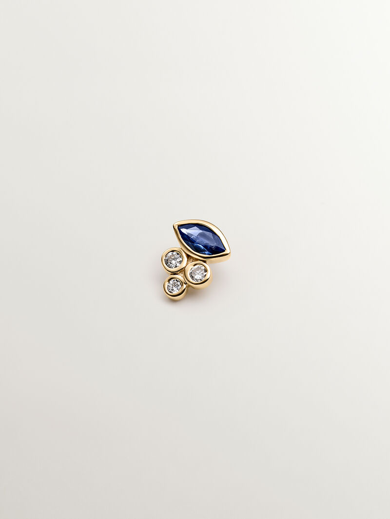 Individual 9K yellow gold earring with blue sapphire and diamonds. image number 0