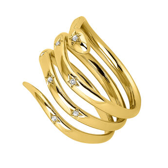 gold plated snake ring with topazes , J04196-02-WT,hi-res