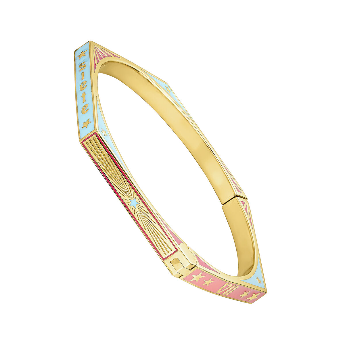 18k gold-plated silver hexagonal rigid bracelet with colors and a number 7, J05088-02-MULENA, hi-res