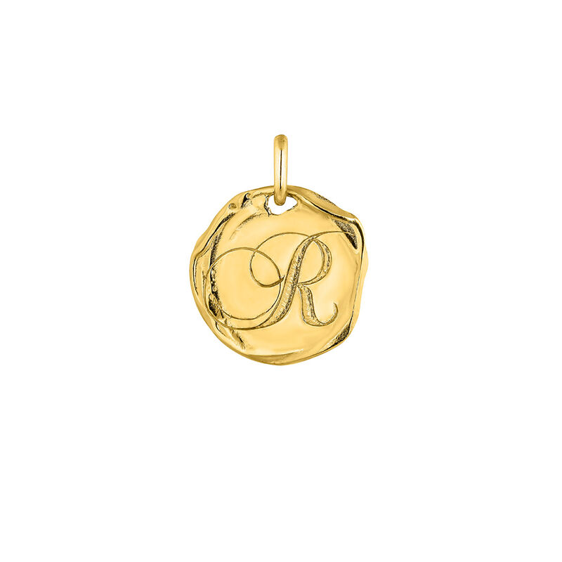 Charm medalla inicial R artesanal plata recubierta oro , J04641-02-R, hi-res