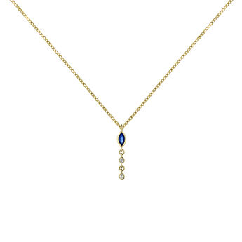 Pendentif et sa chaîne en or jaune 9 ct avec des diamants et un saphir bleu, J04983-02-BS,hi-res