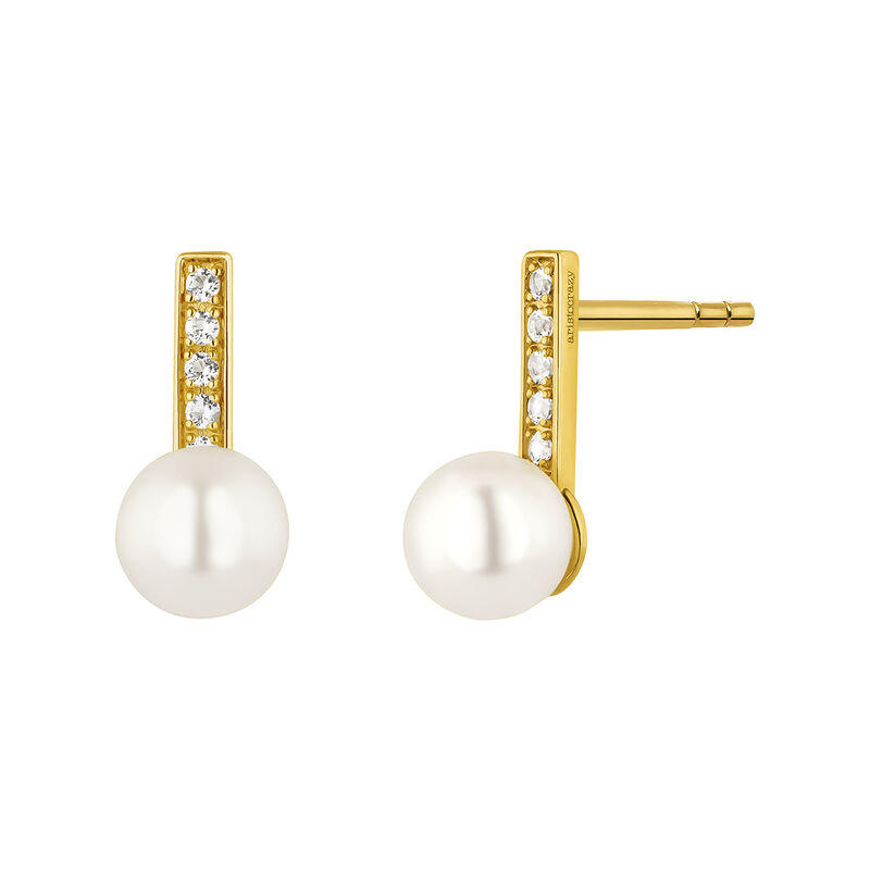 Gold-plated silver topaz and pearl earrings, J04743-02-WT-WP, hi-res