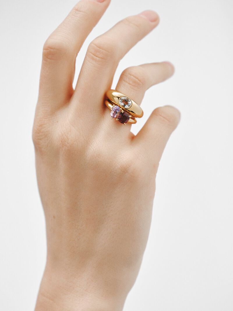 18K yellow gold plated 925 silver ring with rhodolite and pink amethyst image number 5