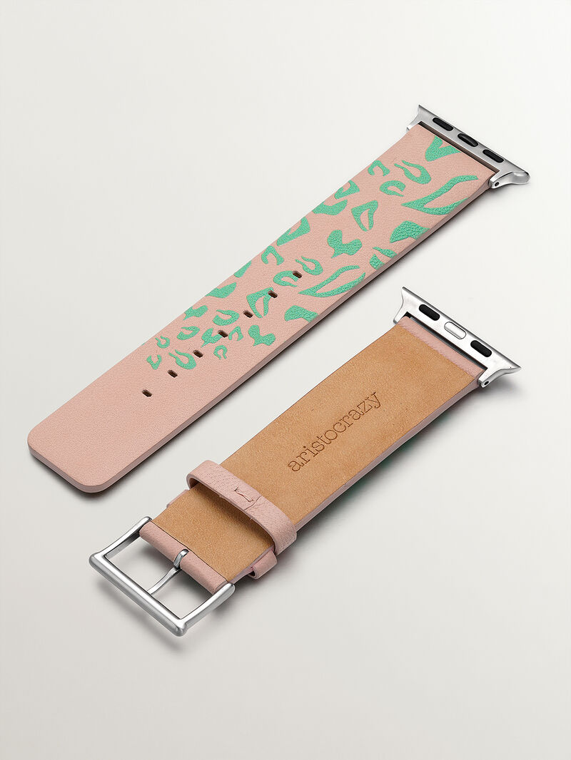 Leather Apple Watch band with pink and green animal print image number 5