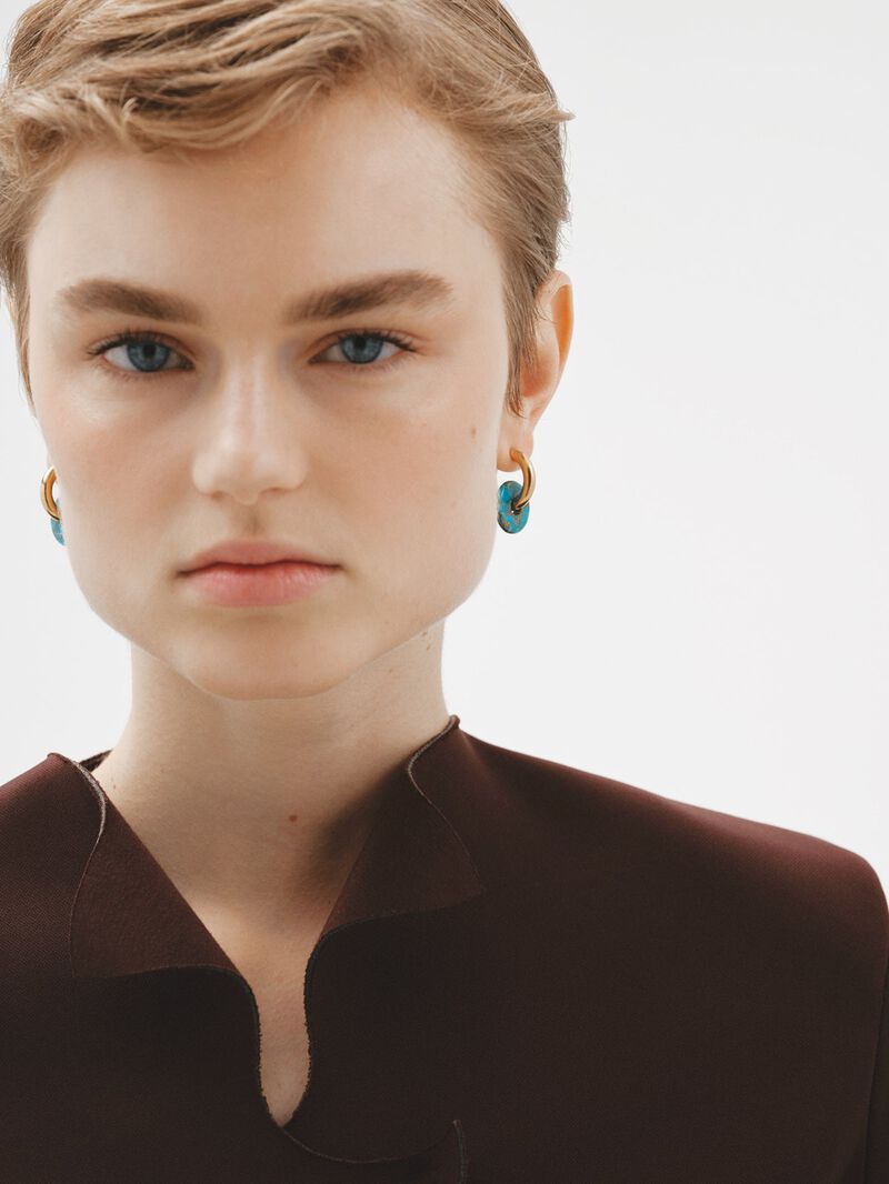 925 Silver hoop earrings bathed in 18K yellow gold with turquoise image number 3