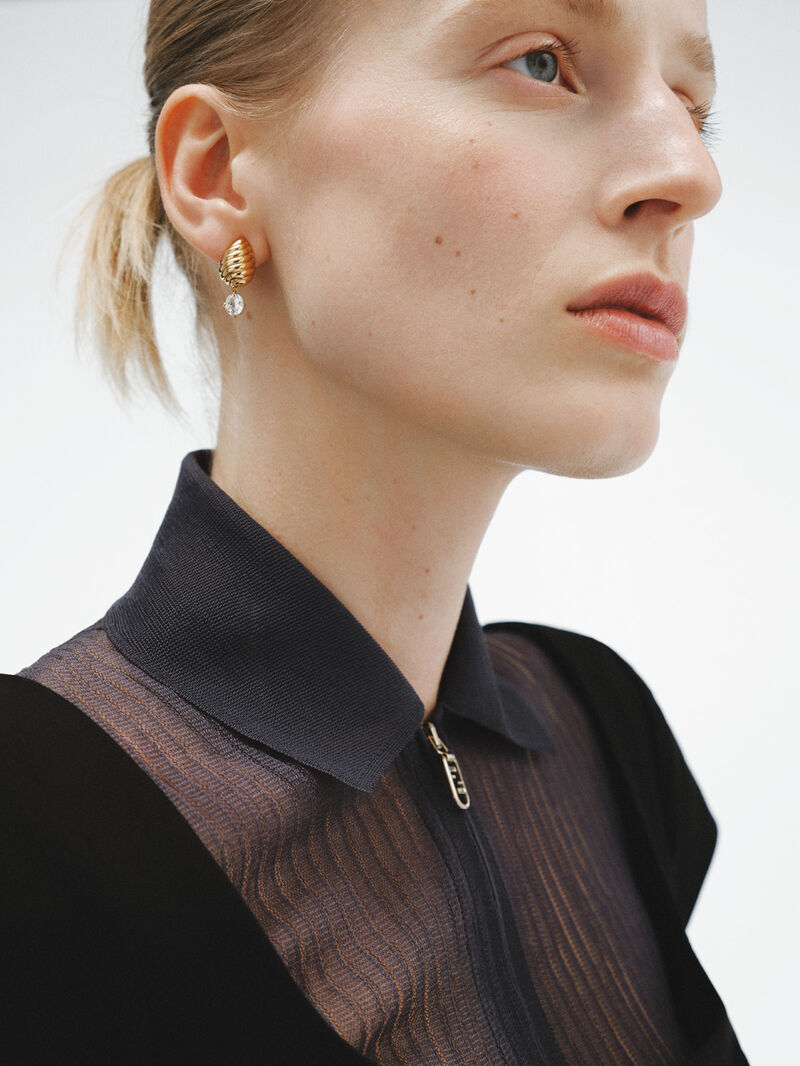 18K yellow gold plated 925 silver earrings with white quartz and gallon texture image number 3