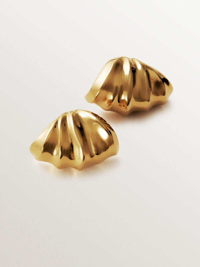 18K yellow gold plated 925 silver earrings with texture image number 2
