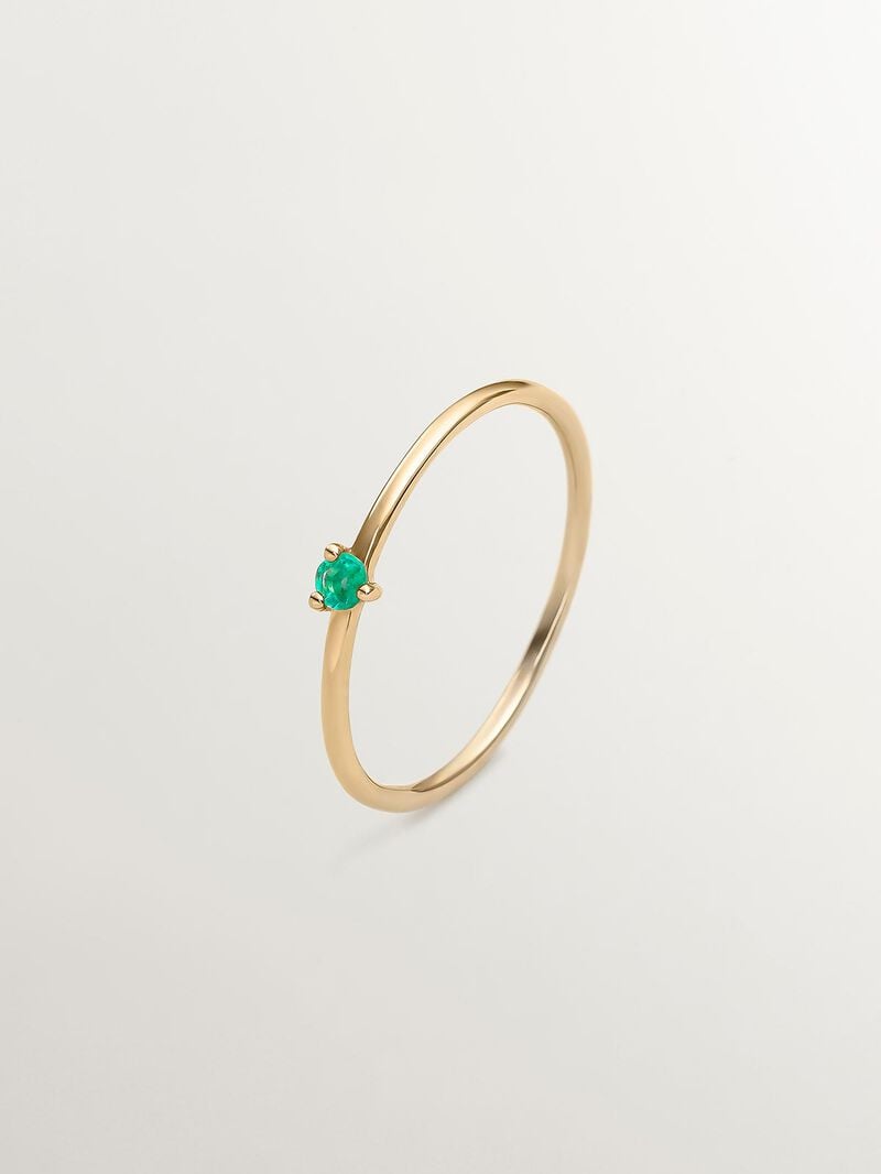 9K Yellow Gold Solitaire Ring with Emerald image number 0