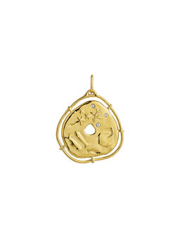 Irregular medallion charm in 18k yellow gold-plated silver with white topaz stones, J05206-02-WT,hi-res