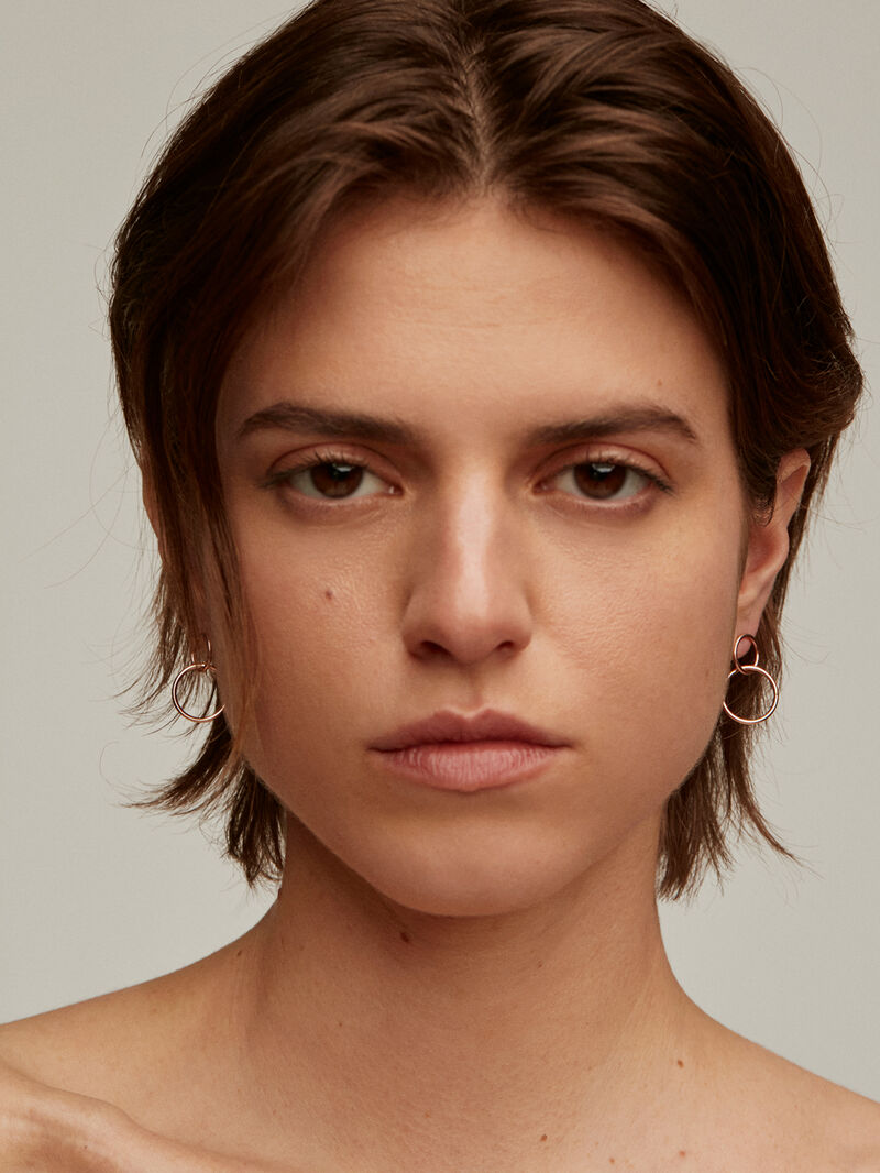 Double hoop earrings made of 925 silver, bathed in 18K rose gold image number 1