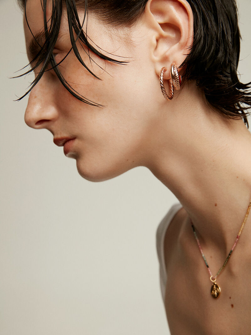 925 Silver Double Hoop Earrings coated in 18K Rose Gold image number 3