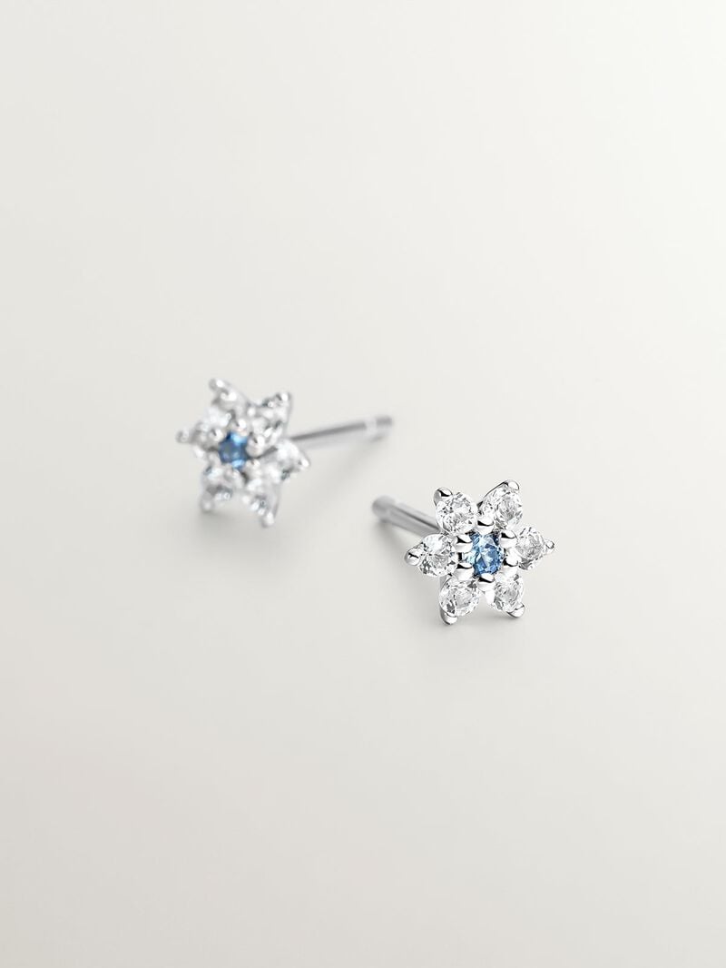 925 Silver earrings in the shape of a flower with sapphire and topaz. image number 2