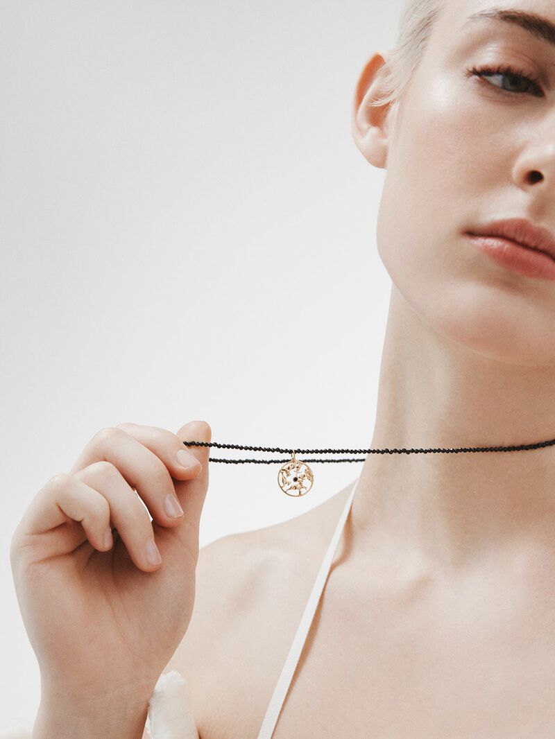 925 silver charm bathed in 18k yellow gold with black spinel and animals image number 3