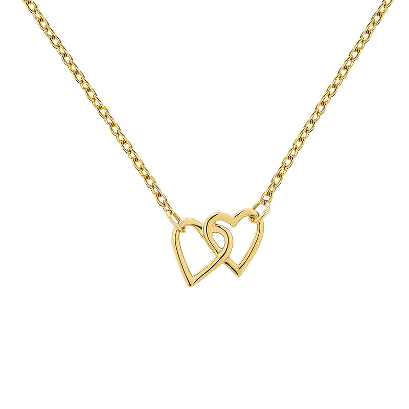 9K gold united hearts pendant necklace, J05033-02, hi-res