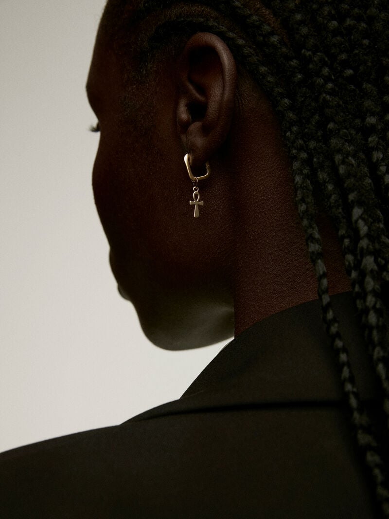 925 Silver charm bathed in 18K yellow gold with ankh cross. image number 1