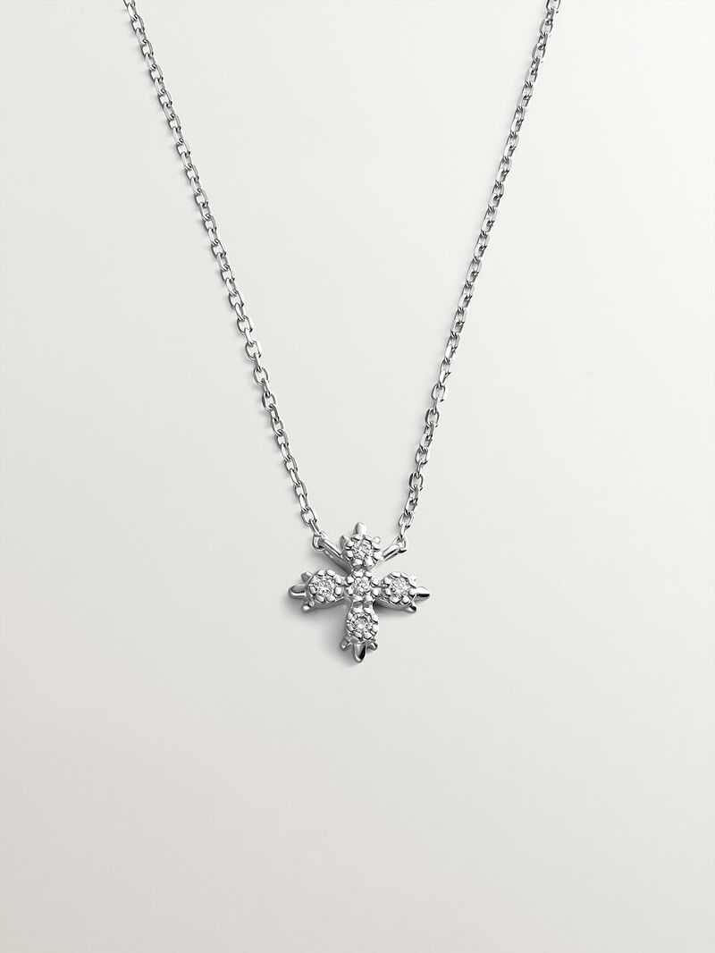 18K white gold pendant with cross featuring white diamonds. image number 0