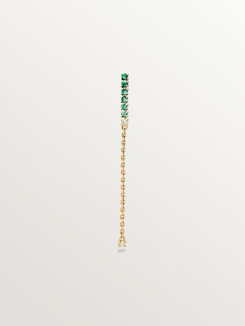 Long individual 9K yellow gold earring with emeralds and diamonds image number 0