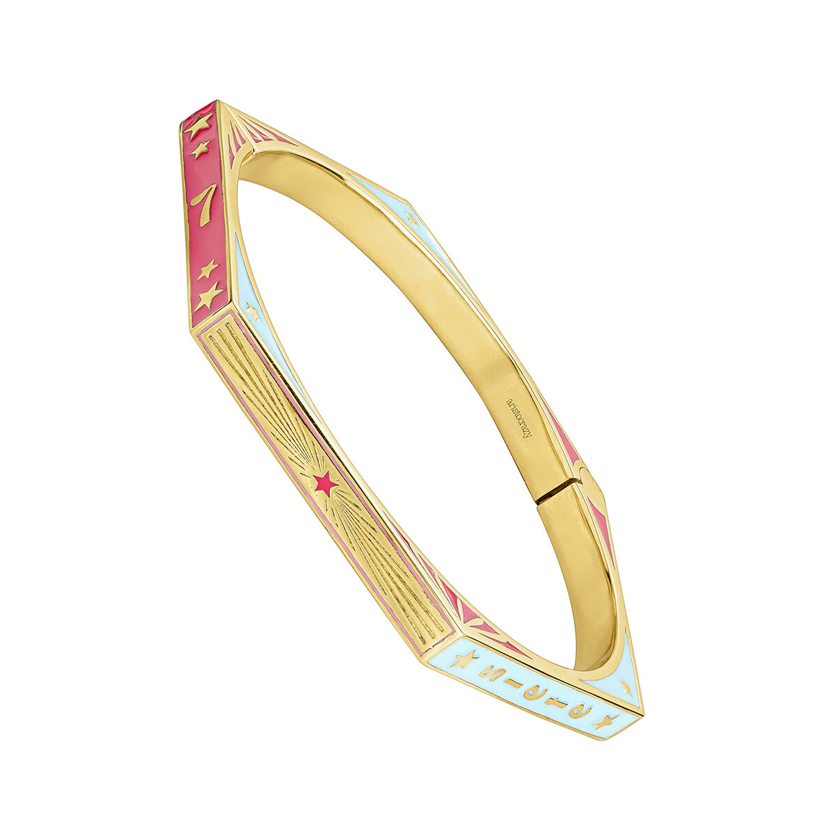 18k gold-plated silver hexagonal rigid bracelet with colors and a number 7, J05088-02-MULENA, hi-res