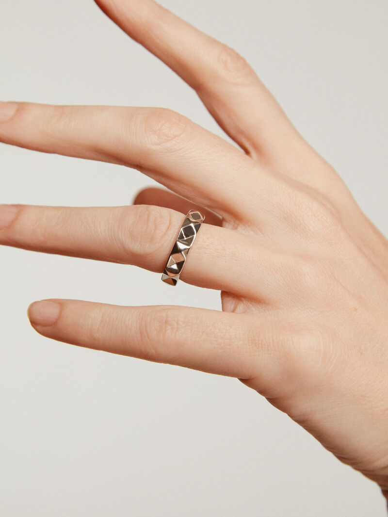 925 silver ring with geometric finish image number 0