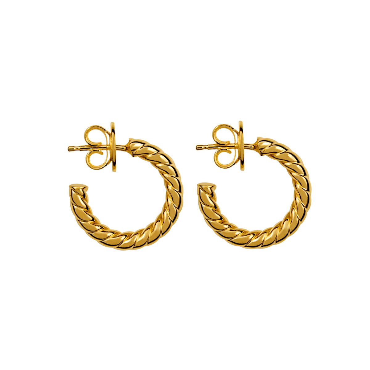 Gold plated silver galloned small hoop earrings , J01586-02, hi-res