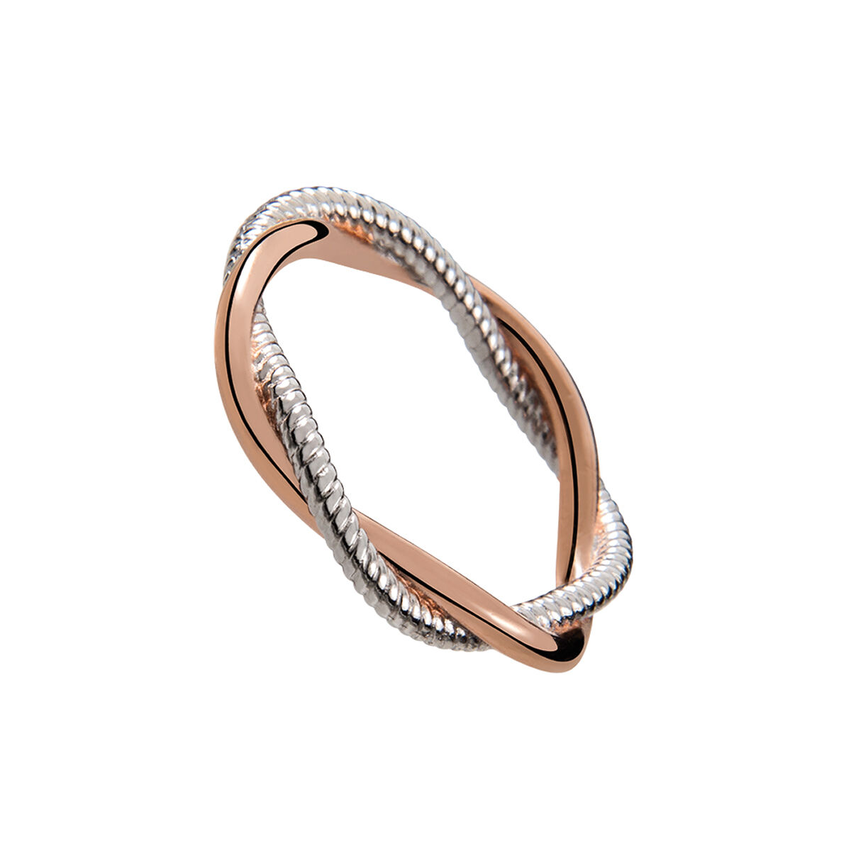 Bicolour silver smooth and cabled braided ring , J02074-05, hi-res