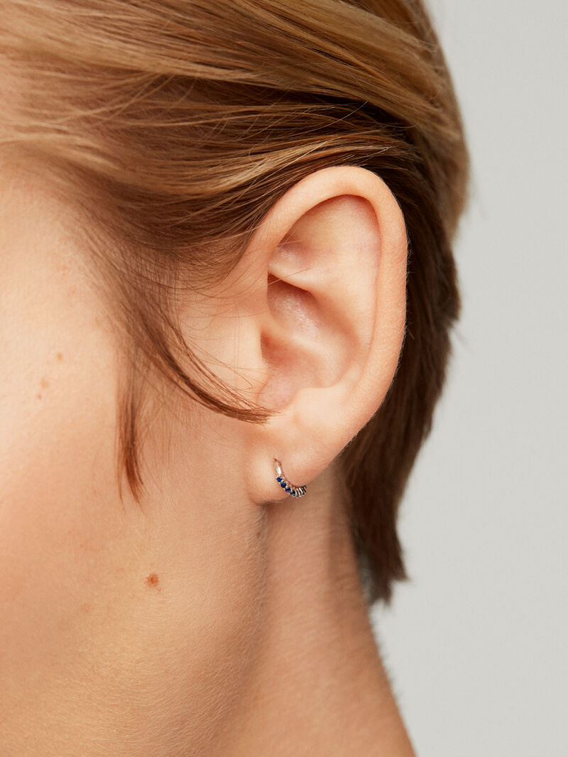 Individual 18K white gold earring with turquoise opal, blue sapphires and diamonds. image number 1
