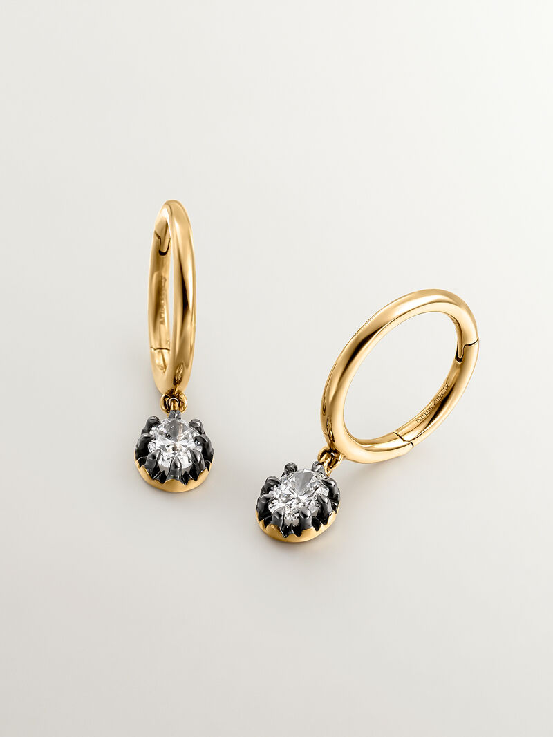 18K yellow gold earrings with aged effect and oval-cut diamonds image number 2