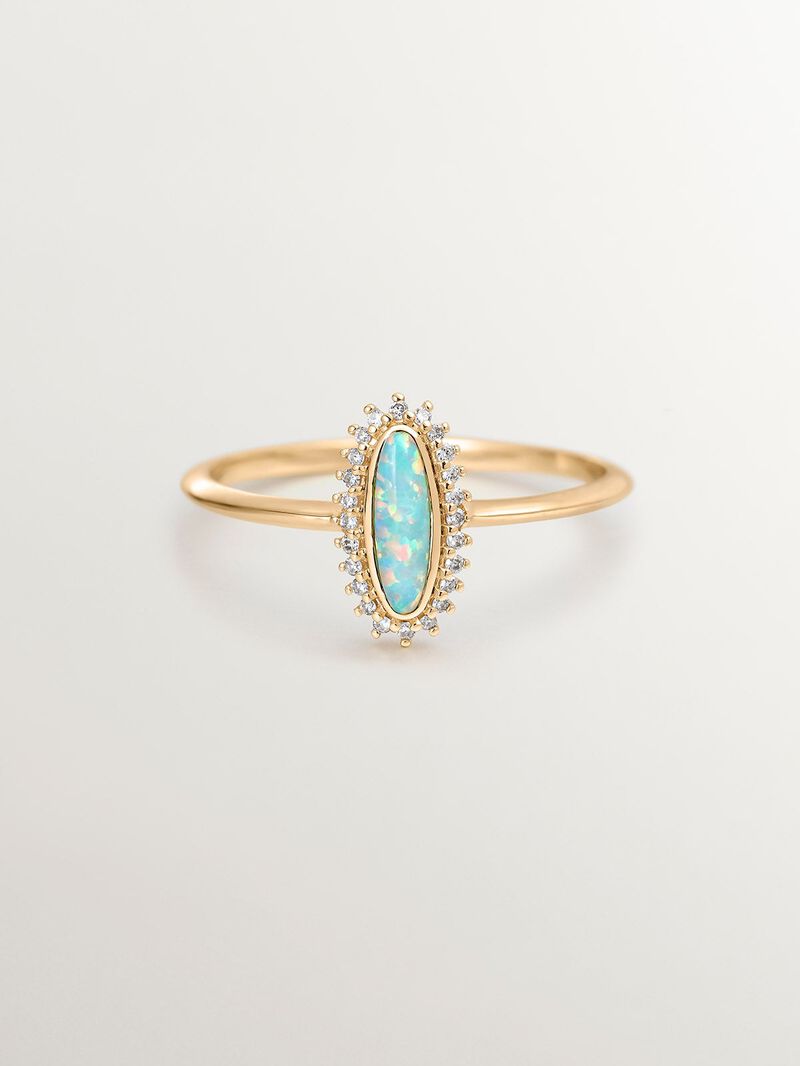 18K Yellow Gold Ring with Turquoise Opal and White Diamonds image number 2