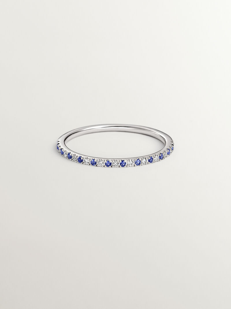 9K white gold ring with sapphires and diamonds image number 2