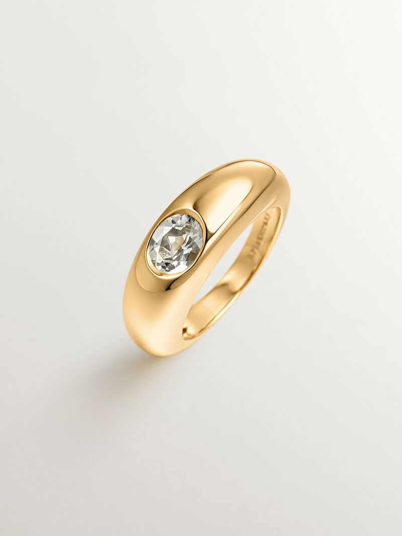 18K yellow gold plated 925 silver ring with green quartz image number 4