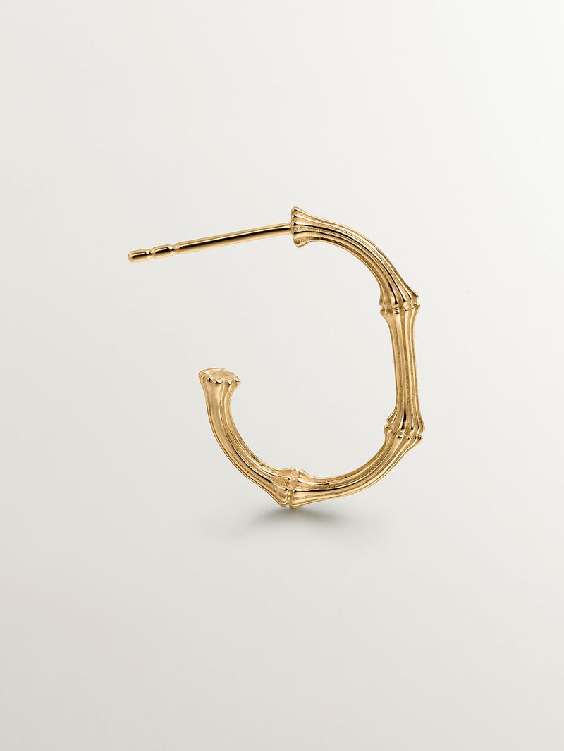 9K Yellow Gold Bamboo Texture Single Hoop Earring image number 2