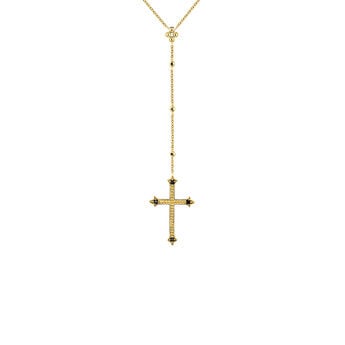Collier pendentif grande croix argent plaqué or avec spinelle , J04236-02-BSN, mainproduct