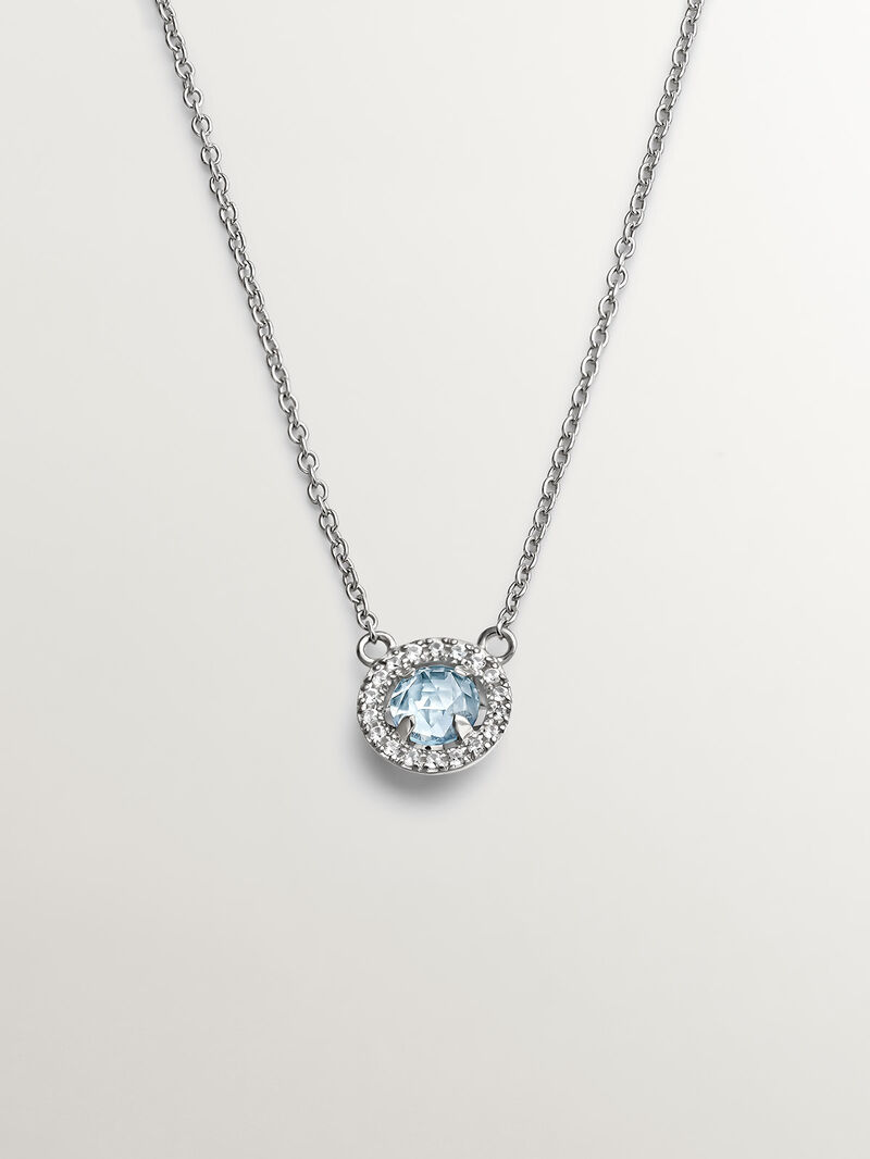 925 Silver necklace with blue topaz and white sapphires. image number 0