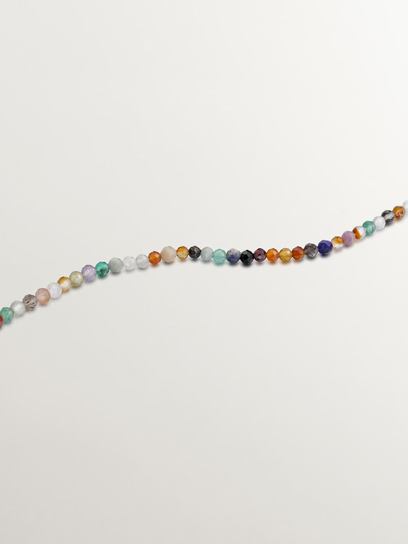 925 Silver necklace bathed in 18K yellow gold with multicolor precious stone beads. image number 4