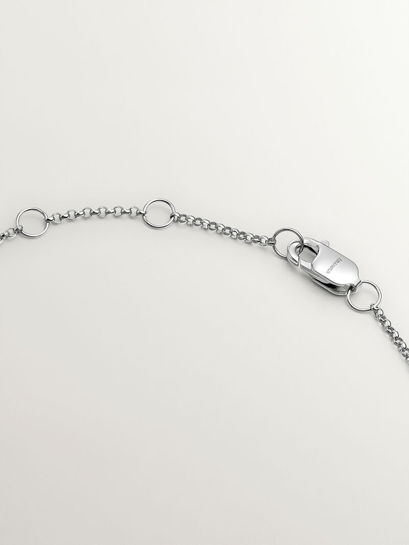 9K White Gold Rolo Link Bracelet with 3 Diamonds image number 6