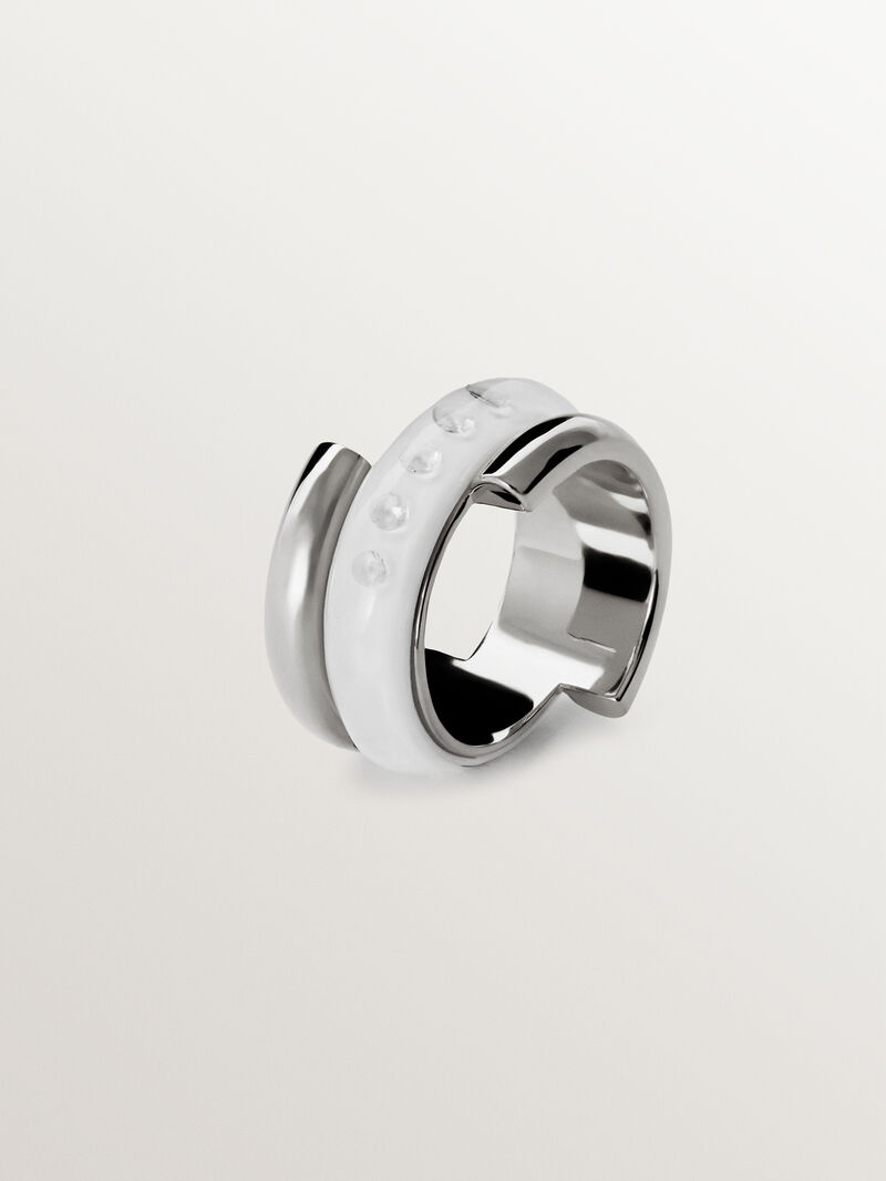 925 silver ring with white enamel and zircons suspended in resin image number 0